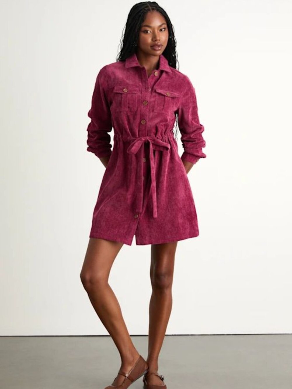 NWT Lulu's Simple Affection Magenta Corduroy Mini Dress With Pockets Size Small
